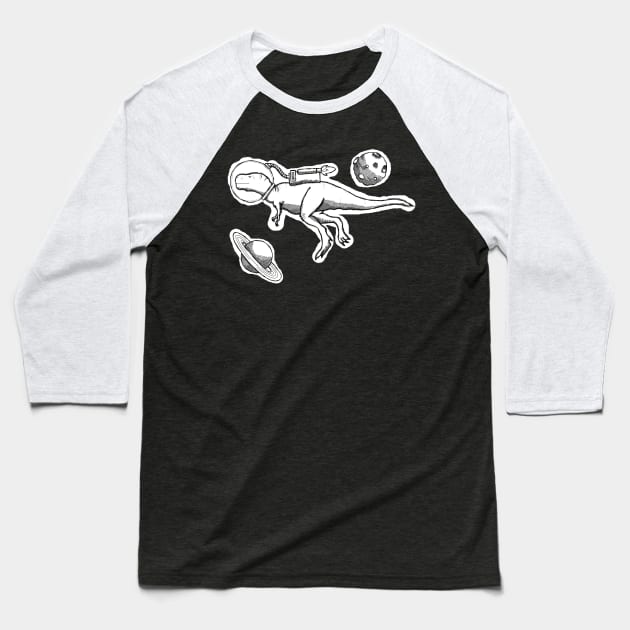 A Space Dinosaur - Black &amp; White Baseball T-Shirt by douglaswood